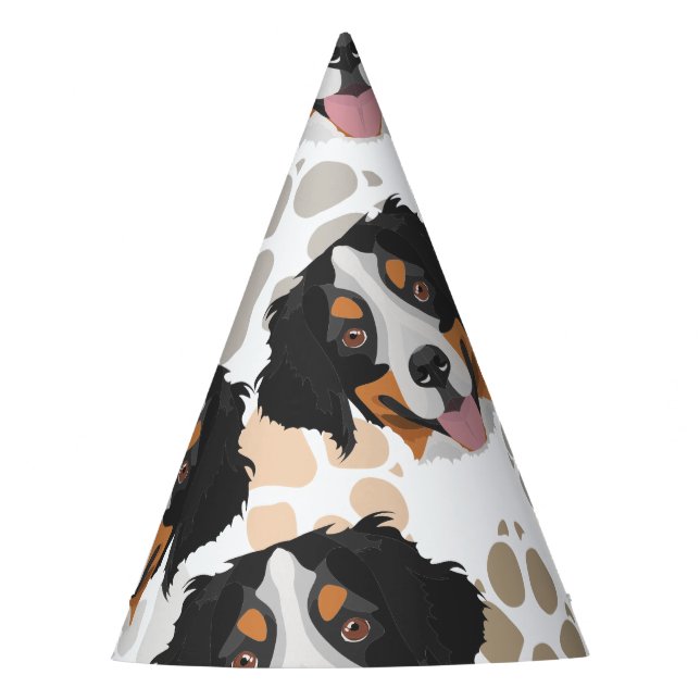 Dog paws pattern Bernese Mountain Dog Party Hat (Front)