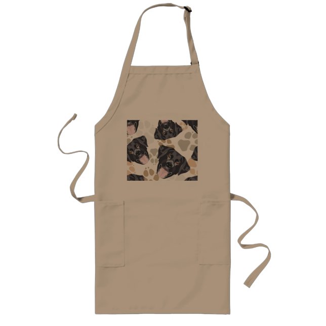 Dog paws pattern black Labrador Long Apron (Front)