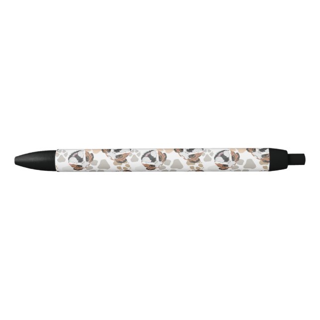 Dog paws pattern English Bulldog Black Ink Pen (Front)