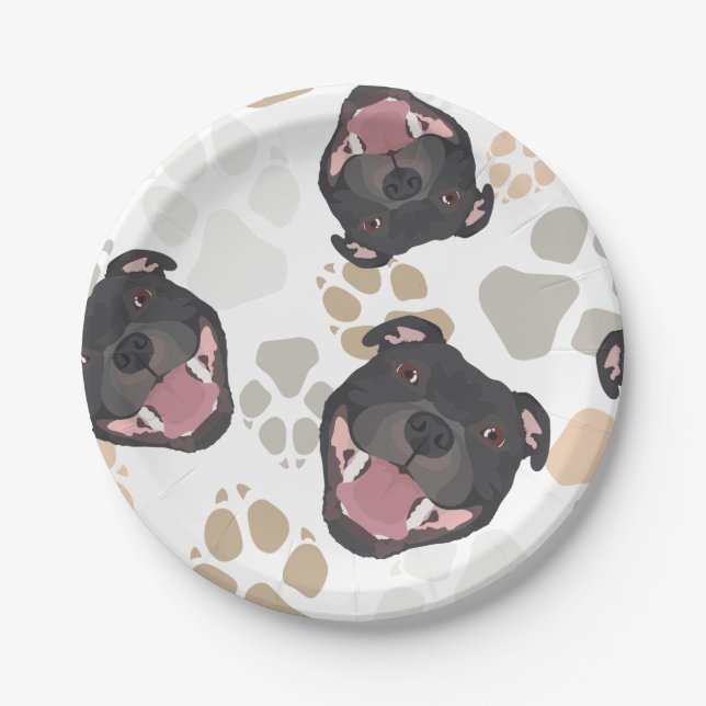 Dog paws pattern Staffordshire Bull Terrier Paper Plate (Front)