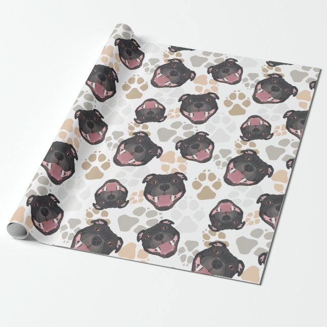 Dog paws pattern Staffordshire Bull Terrier Wrapping Paper (Unrolled)
