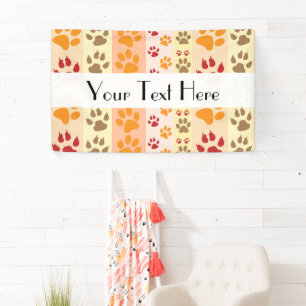 Dog Paws, Paw-prints, Stripes - Red Orange Brown Banner