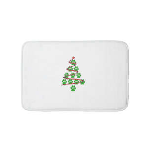 Dog Paws Print Christmas Tree for Dog Lovers Bath Mat