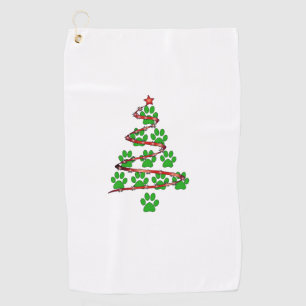 Dog Paws Print Christmas Tree for Dog Lovers Golf Towel