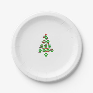 Dog Paws Print Christmas Tree for Dog Lovers Paper Plate