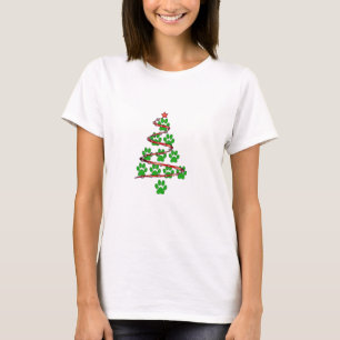 Dog Paws Print Christmas Tree for Dog Lovers  T-Shirt