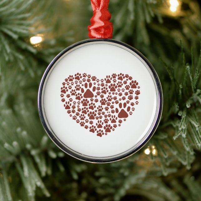 Dog Paws, Puppy Paws, Animal Paws, Heart, Pet Metal Tree Decoration (Tree)