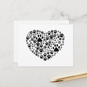 Dog Paws, Puppy Paws, Animal Paws, Heart, Pet Postcard