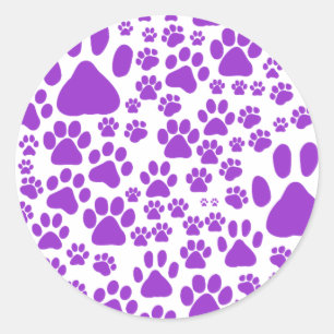 Dog Paws, Puppy Paws, Animal Paws, Purple Paws Classic Round Sticker