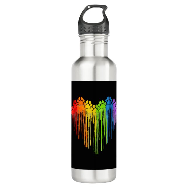 Dog Paws Rainbow Heart Dog Lover Gay Pride Lgbt 710 Ml Water Bottle (Front)