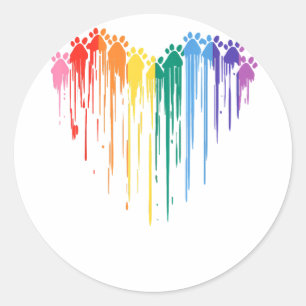 Dog Paws Rainbow Heart Dog Lover Gay Pride LGBT C Classic Round Sticker