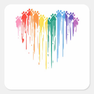 Dog Paws Rainbow Heart Dog Lover Gay Pride LGBT  C Square Sticker