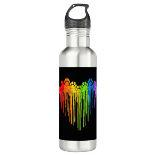 Dog Paws Rainbow Heart Dog Lover Gay Pride LGBT Co 710 Ml Water Bottle