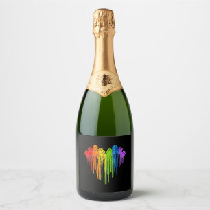 Dog Paws Rainbow Heart Dog Lover Gay Pride LGBT Co Sparkling Wine Label