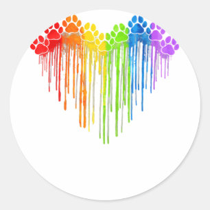 Dog Paws Rainbow Heart Dog Lover Gay Pride LGBT Gi Classic Round Sticker