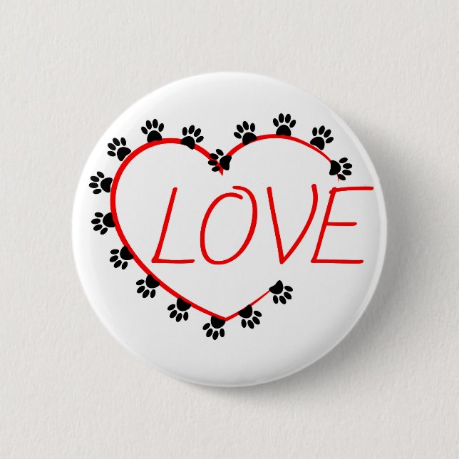 Dog Paws Red Heart Love 6 Cm Round Badge (Front)