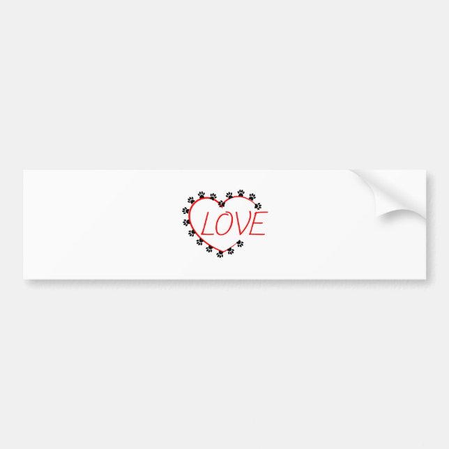 Dog Paws Red Heart Love Bumper Sticker (Front)