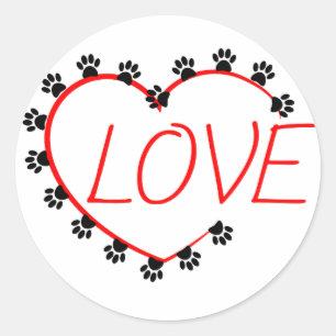 Dog Paws Red Heart Love Classic Round Sticker