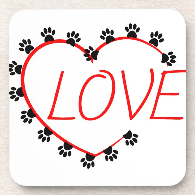 Dog Paws Red Heart Love Coaster (Front)
