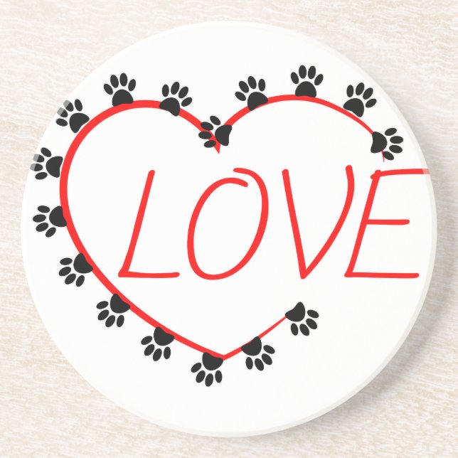 Dog Paws Red Heart Love Coaster (Front)