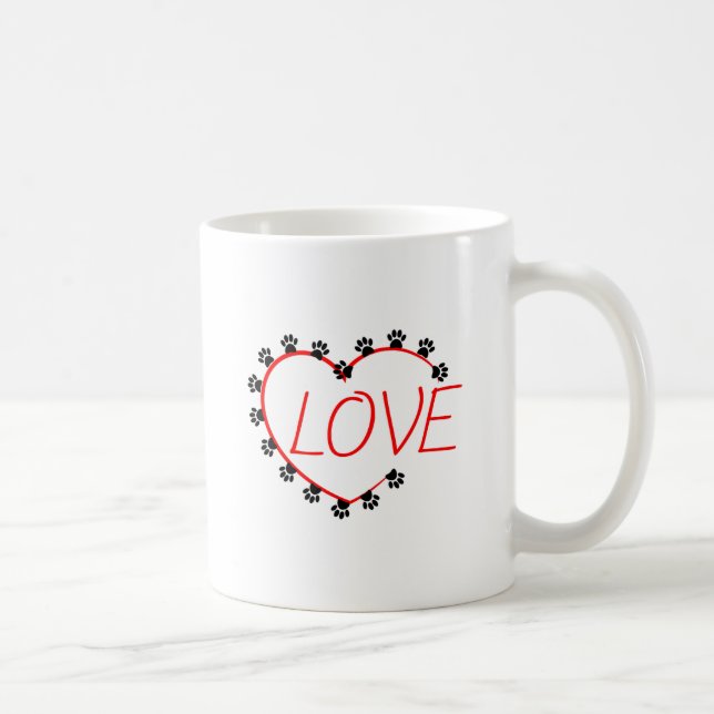 Dog Paws Red Heart Love Coffee Mug (Right)