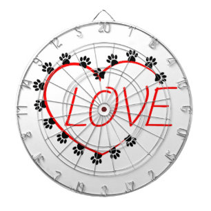 Dog Paws Red Heart Love Dartboard