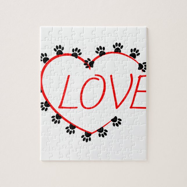 Dog Paws Red Heart Love Jigsaw Puzzle (Vertical)