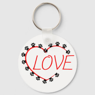 Dog Paws Red Heart Love Key Ring