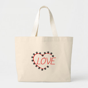 Dog Paws Red Heart Love Large Tote Bag
