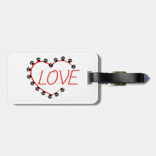 Dog Paws Red Heart Love Luggage Tag