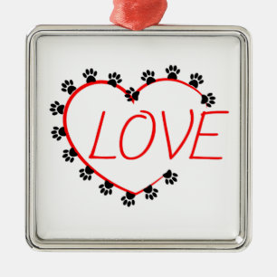 Dog Paws Red Heart Love Metal Tree Decoration