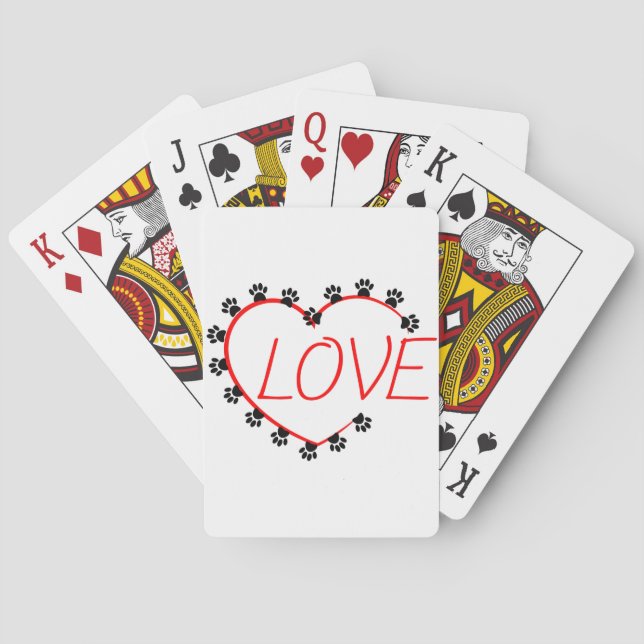 Dog Paws Red Heart Love Playing Cards (Back)