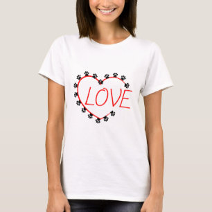 Dog Paws Red Heart Love T-Shirt
