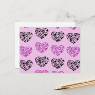 Dog Paws, Trails, Paw-prints, Heart - Black Purple Postcard