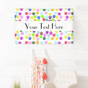 Dog Paws, Trails, Paw-prints - Red Blue Green Banner