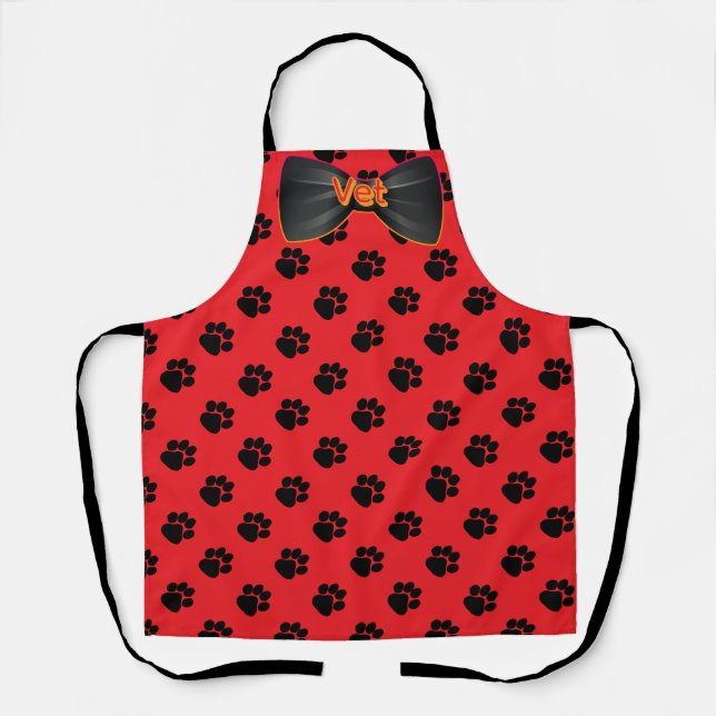 Dog Paws Veterinarian Pet Red  Apron (Front)