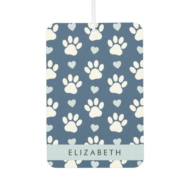 Dog Paws, White Paws, Blue Hearts, Your Name Car Air Freshener (Front)