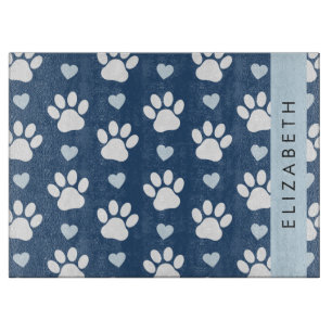 Dog Paws, White Paws, Blue Hearts, Your Name Cutting Board