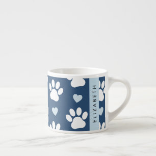 Dog Paws, White Paws, Blue Hearts, Your Name Espresso Cup