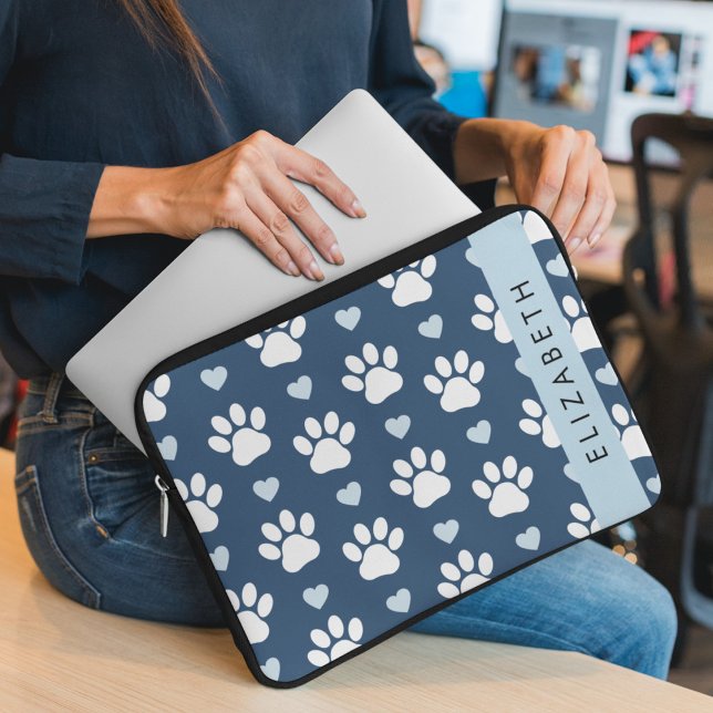 Dog Paws, White Paws, Blue Hearts, Your Name Laptop Sleeve (Creator Uploaded)