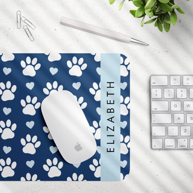 Dog Paws, White Paws, Blue Hearts, Your Name Mouse Mat (Creator Uploaded)