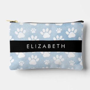 Dog Paws, White Paws, Blue Watercolors, Your Name Accessory Pouch