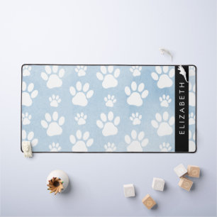 Dog Paws, White Paws, Blue Watercolors, Your Name Desk Mat