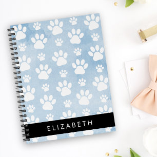 Dog Paws, White Paws, Blue Watercolors, Your Name Notebook