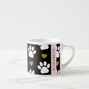 Dog Paws, White Paws, Gold Hearts, Your Name Espresso Cup