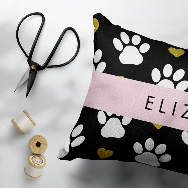 Dog Paws, White Paws, Gold Hearts, Your Name Pillowcase (Creator Uploaded)