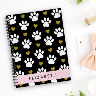Dog Paws, White Paws, Gold Hearts, Your Name Planner