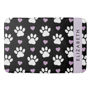 Dog Paws, White Paws, Lilac Hearts, Your Name Bath Mat