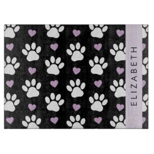 Dog Paws, White Paws, Lilac Hearts, Your Name Cutting Board