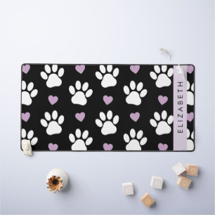 Dog Paws, White Paws, Lilac Hearts, Your Name Desk Mat